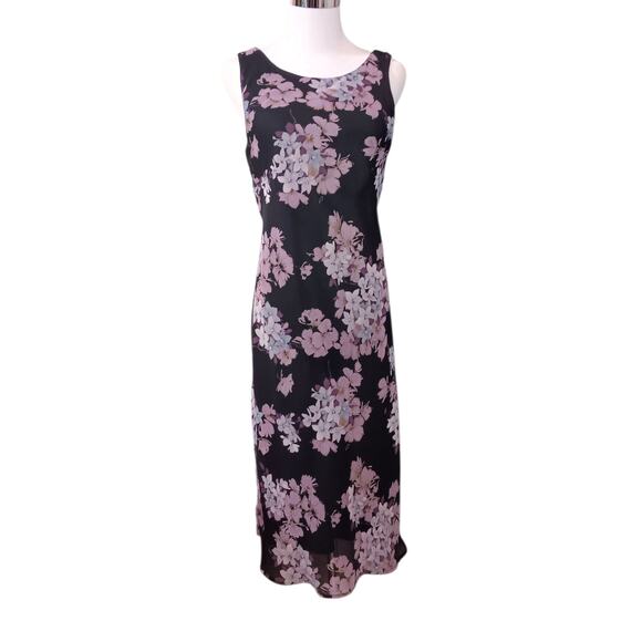 Y2K 90s VINTAGE Floral Long Midi Dress S Whimsigoth Flowy Black Purple Cottage‎ - Picture 9 of 10